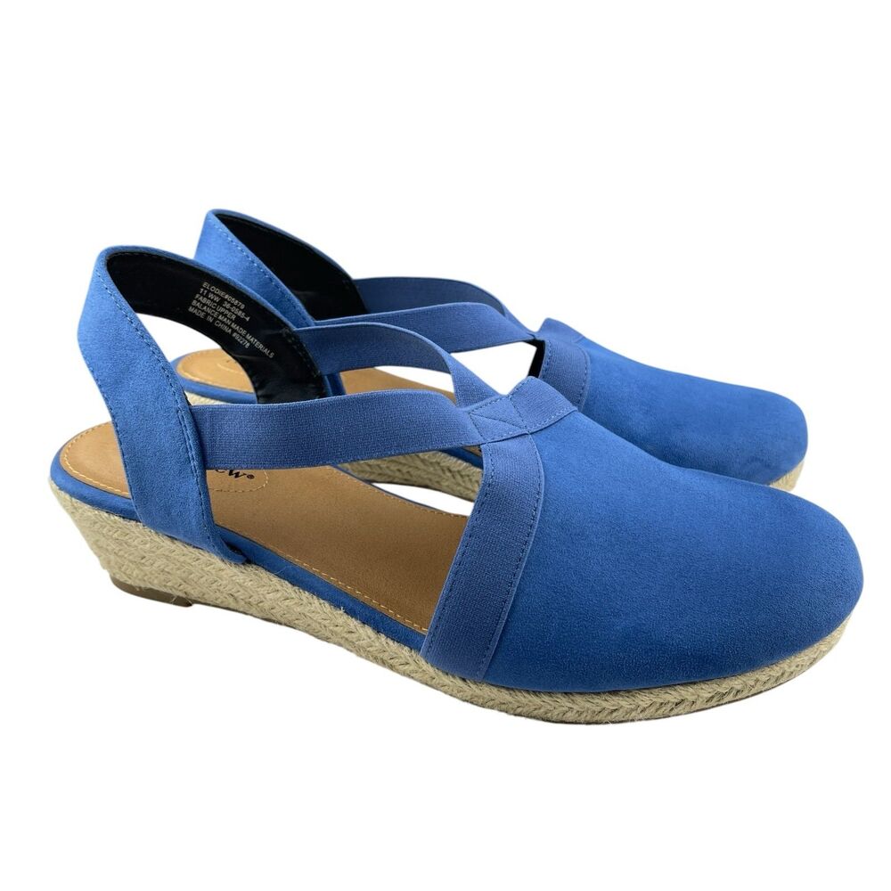 Comfortview Women's Wedge Sandals 11WW Blue Faux Suede Espadrille Slingback